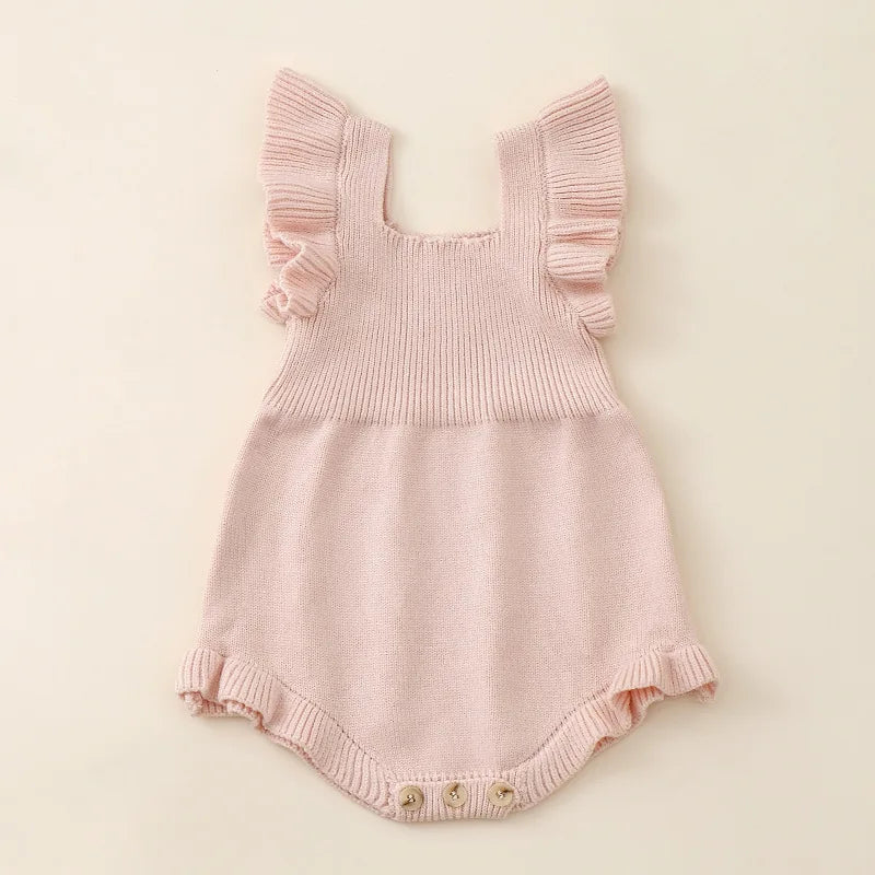 Infant Baby Girls Ruffle Sleeve Romper Solid Square Collar Autumn Jumpsuit for Newborn Toddler Cute Clothes