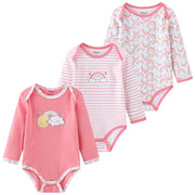 Kiddiezoom 3 Pcs Newborn Cartoon Long Sleeve 100%cotton Baby Boy Girl Bodysuit Soft Infant Onesies Clothes