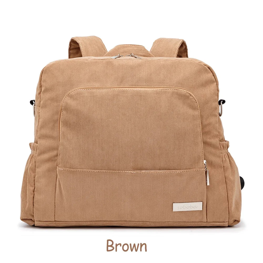 Soboba Corduroy Diaper Backpack – Large & Stylish for Moms