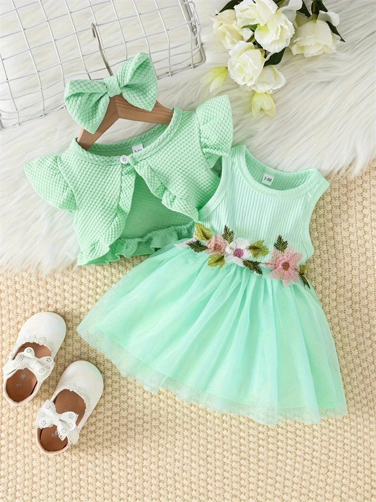 2024 Baby Girl Lace Mesh Summer Dress – Sleeveless Floral Vest