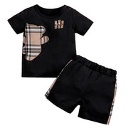 2pcs IURNXB Baby Clothes Set Infant Short Sleeve Tees+Shorts Cartoon Checked Bear Print Cute Kids Tops Pants Casual Suits 3-24M